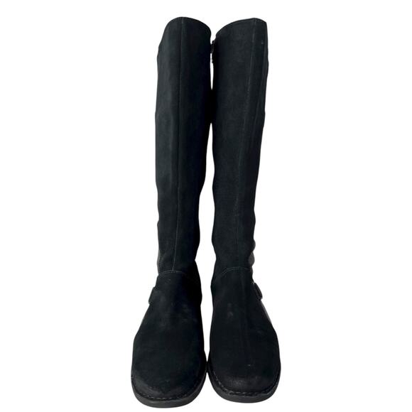 CLARKS Black Leather Knee High Riding Boots Wide Calf Buckle Detail Women’s 10W - Picture 3 of 12